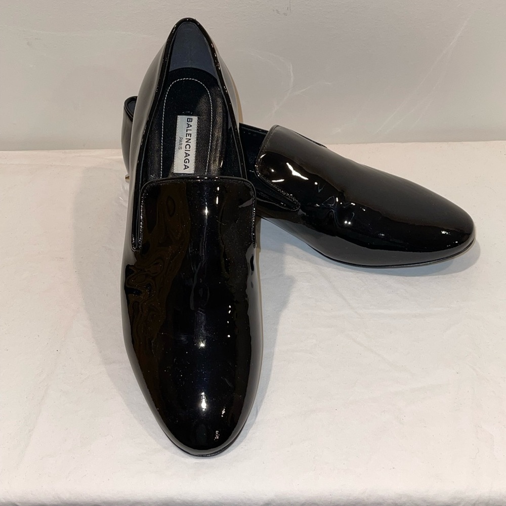 New Balenciaga patent leather studded loafer